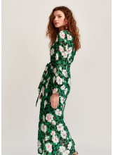 ESSENTIEL green floral print belted midi dress Robe midi verte à fleurs avec ceinture